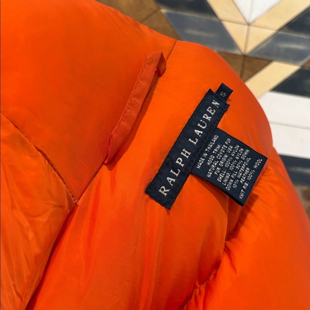 Vintage Ralph Lauren Orange Down Puffer with Coyote Fur Trim size Small *As-Is* - Picture 13 of 15